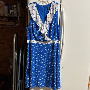Ann Taylor Loft Blue and White Floral Midi Dress. NWT